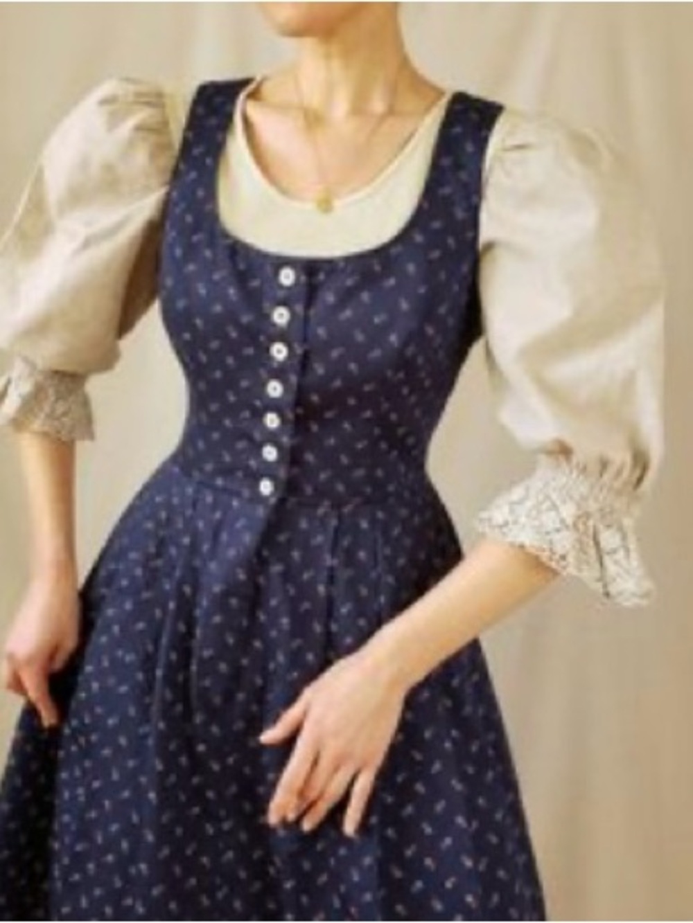 Wenger Navy Floral Midi Dirndl ANNA Dress cotton Sz 34 (XS)